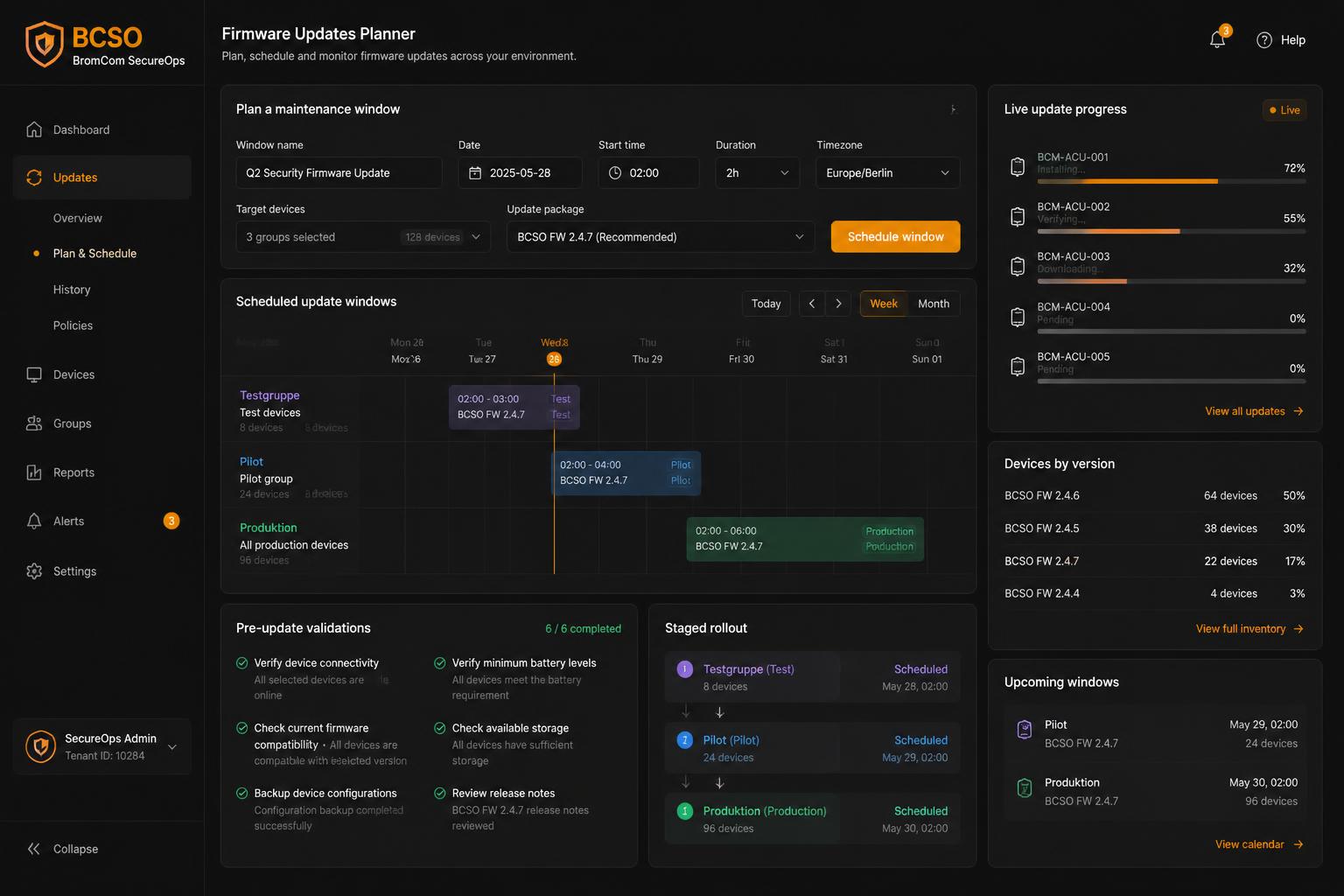 Firmware-Updates in BCSO - Planung, Staged Rollout, Live-Fortschritt